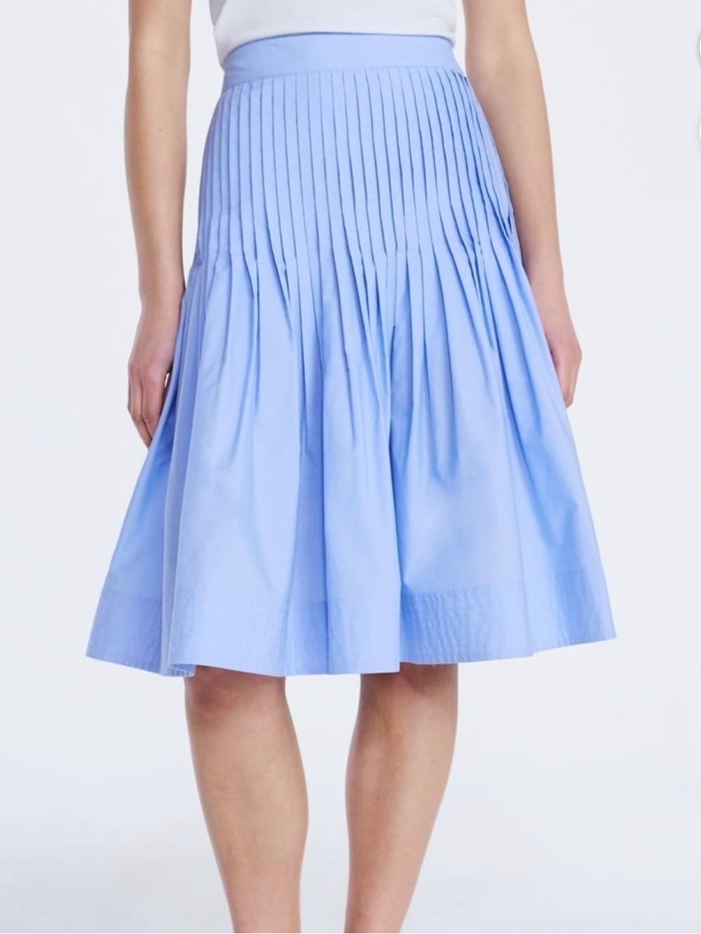 Sky Blue Pleated Midi Skirt with Fitted Waistband